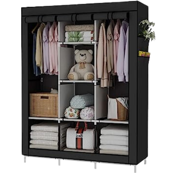 Guarda Roupa Portátil Armazenamento 3 Portas (PRETO)