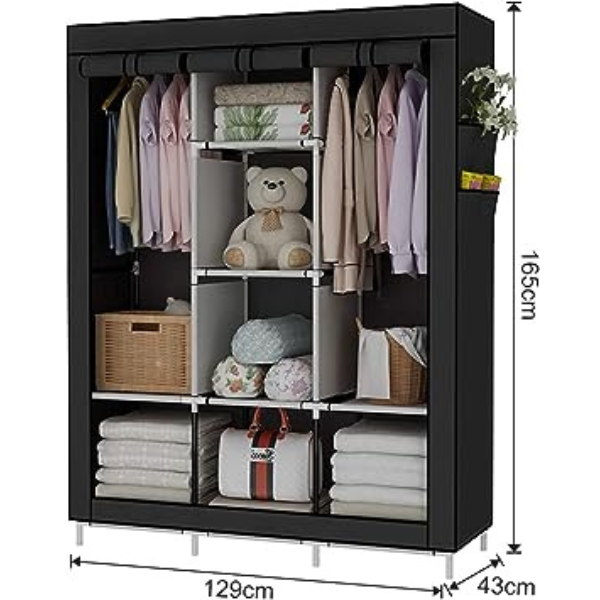 Guarda Roupa Portátil Armazenamento 3 Portas (PRETO)