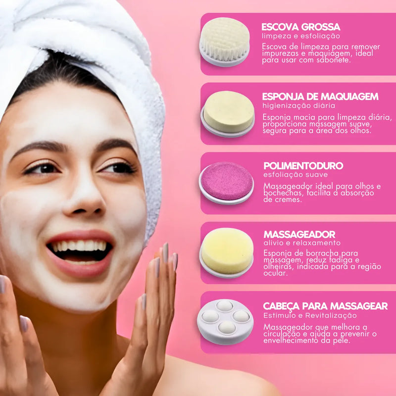 Escova Facial Elétrica 5 em 1 Portátil Esfoliante e Massagem