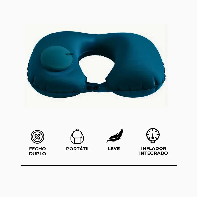 Travesseiro Almofada de Pescoço Inflável e Portátil - VERDE