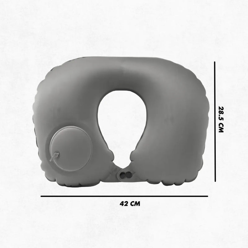 Travesseiro Almofada de Pescoço Inflável e Portátil - CINZA