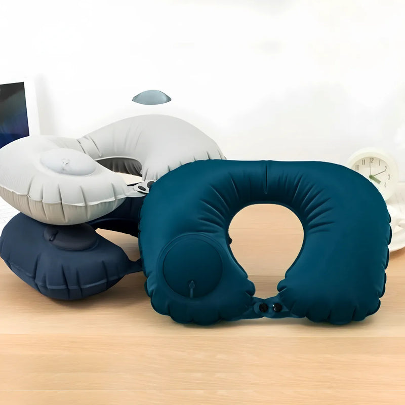 Travesseiro Almofada de Pescoço Inflável e Portátil - CINZA