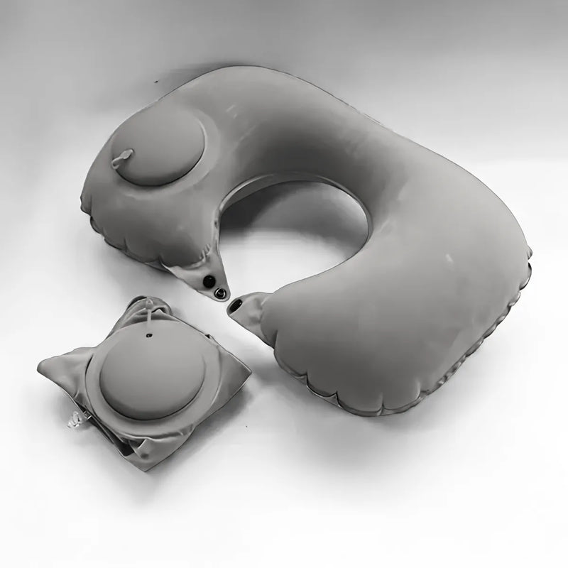 Travesseiro Almofada de Pescoço Inflável e Portátil - CINZA