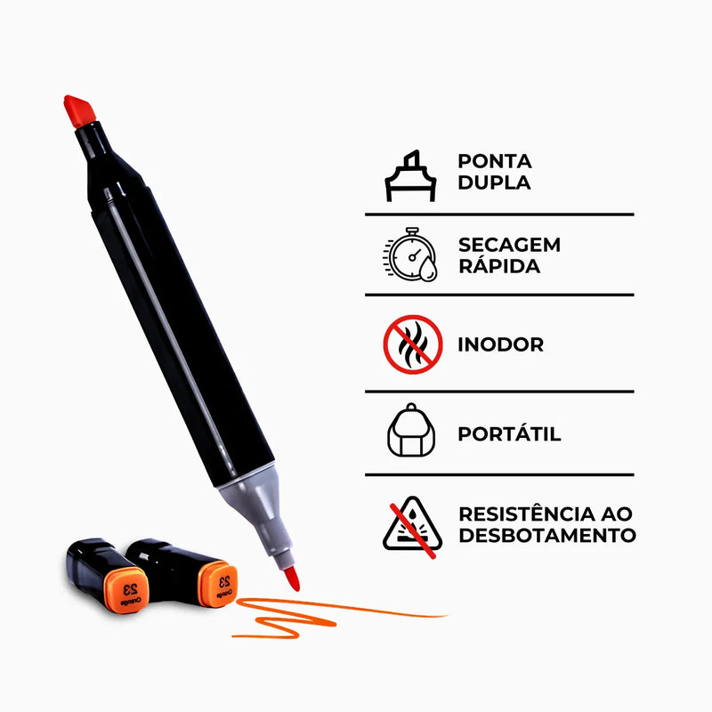 Conjunto De Canetas Marc. Permanente Ponta Dupla 100 Cores