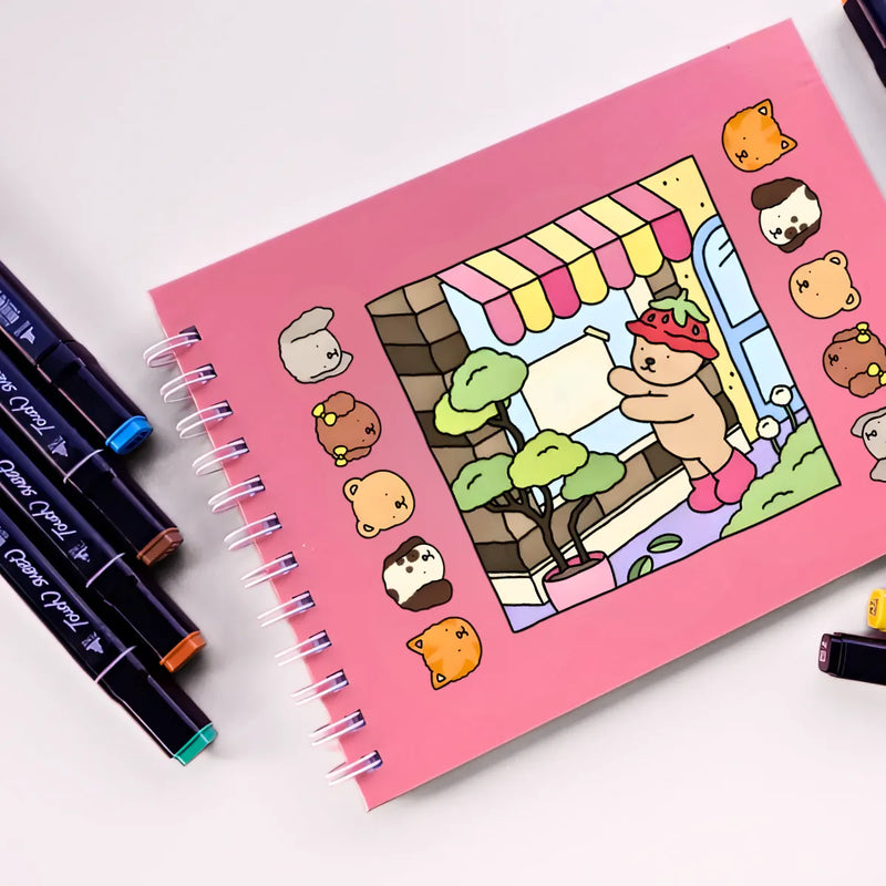 Kit Livro De Colorir Capa Dura + 36 Canetinhas - ROSA