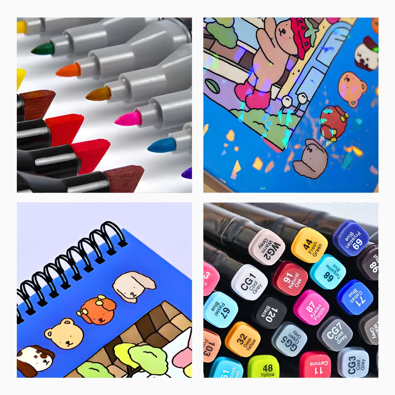 Kit Livro De Colorir Capa Dura + 36 Canetinhas - Azul