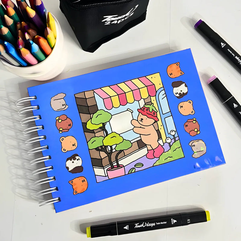 Kit Livro De Colorir Capa Dura + 36 Canetinhas - Azul