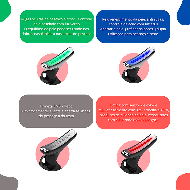 Massageador Facial Eletrico Pescoço Led Lift  Anti Rugas Usb