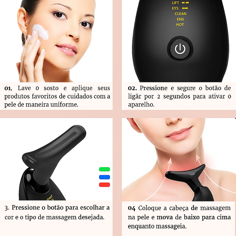 Massageador Facial Eletrico Pescoço Led Lift  Anti Rugas Usb