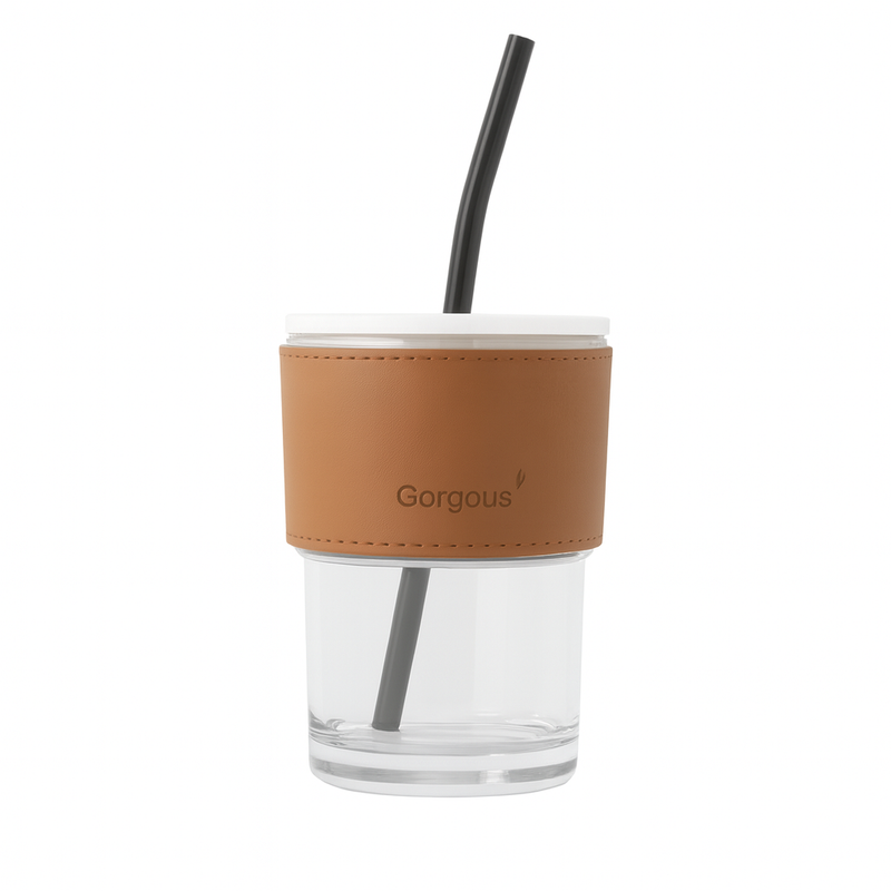 Copo De Vidro Com Canudo Tampa e Vedação 450ML Branco