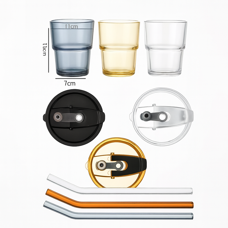 Copo De Vidro Com Canudo Tampa e Vedação 450ML Preto Fume