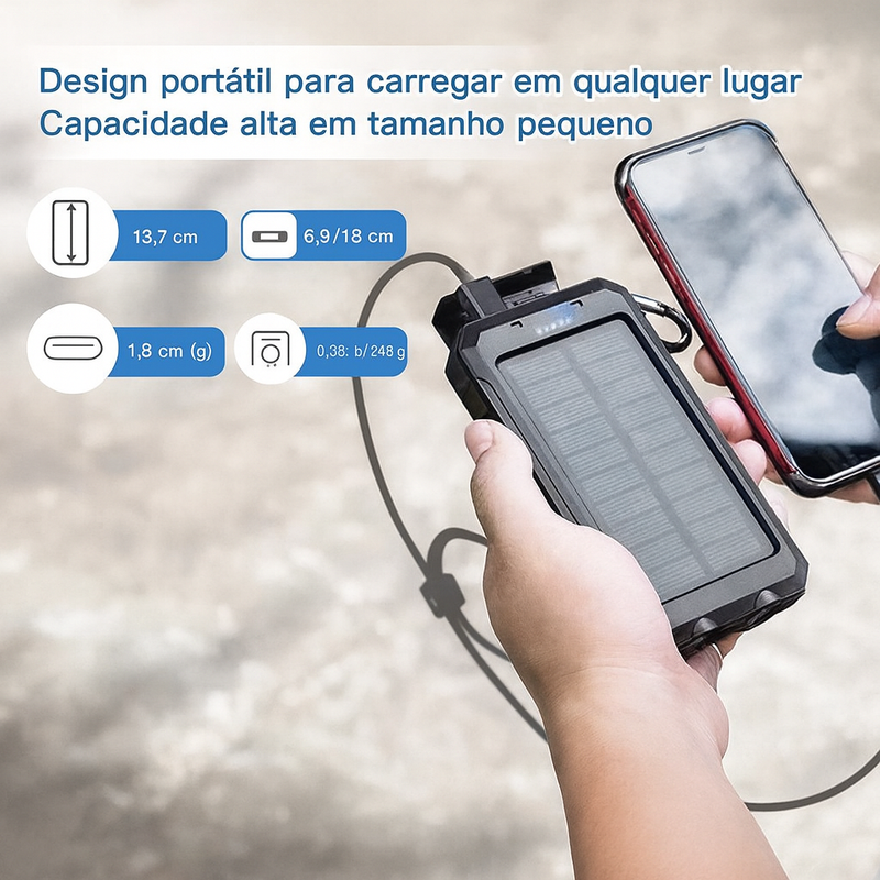 Carregador Portátil Power Bank Solar Usb Azul