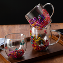 Xícara De Vidro Parede Dupla Com Flor Seca