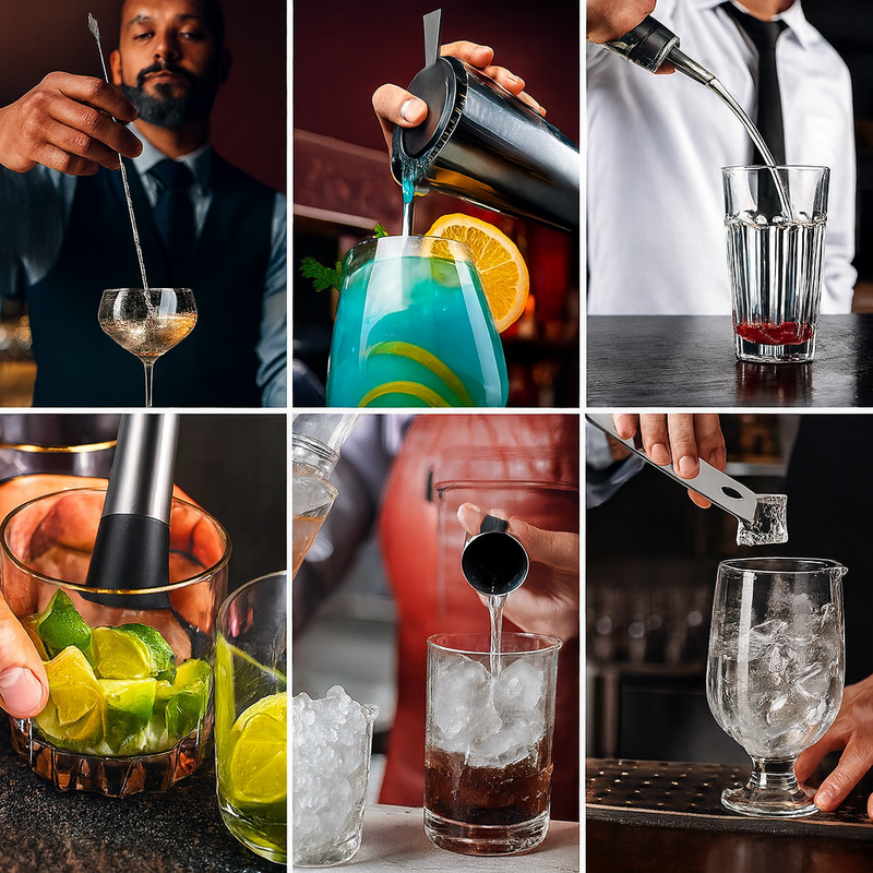 Kit Coqueteleira Profissional em Aço Inox + Suporte 12 Peça.