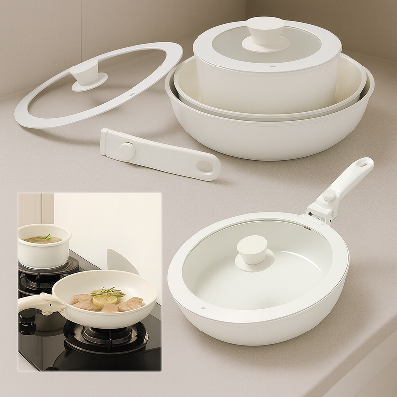 Jogo Panelas Cerâmica Antiaderente Cabo Removível 18 Peças