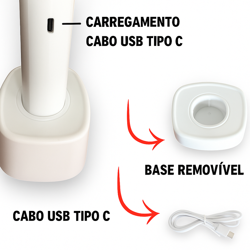 Raquete Elétrica Mata Insetos Recarregável C/ Base e Luz LED