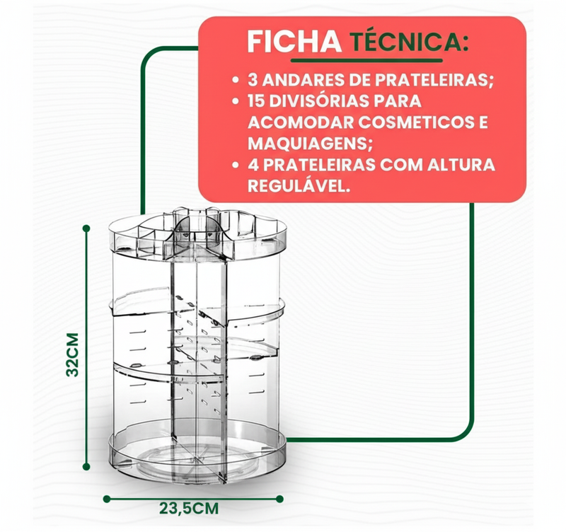 Organizador Giratório 360° Acrílico