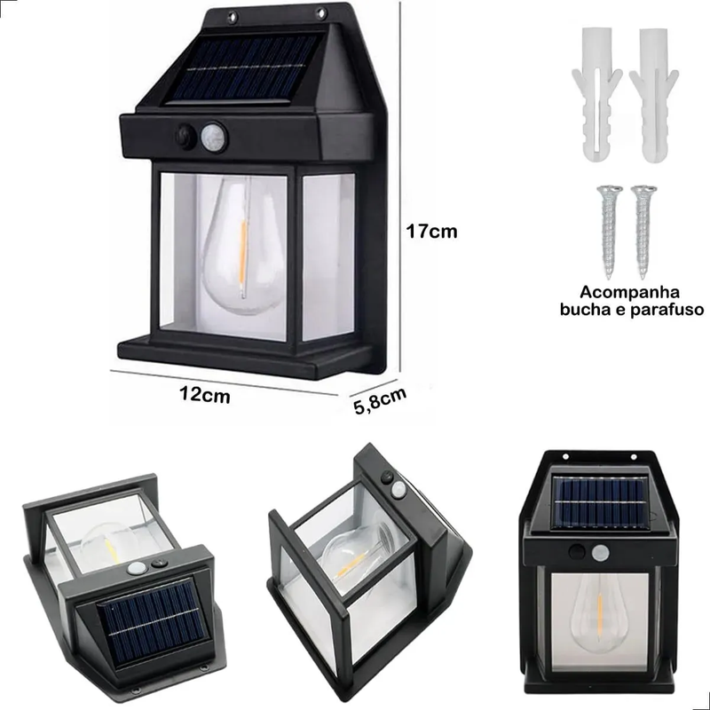 Lâmpada de Parede Solar com Sensor