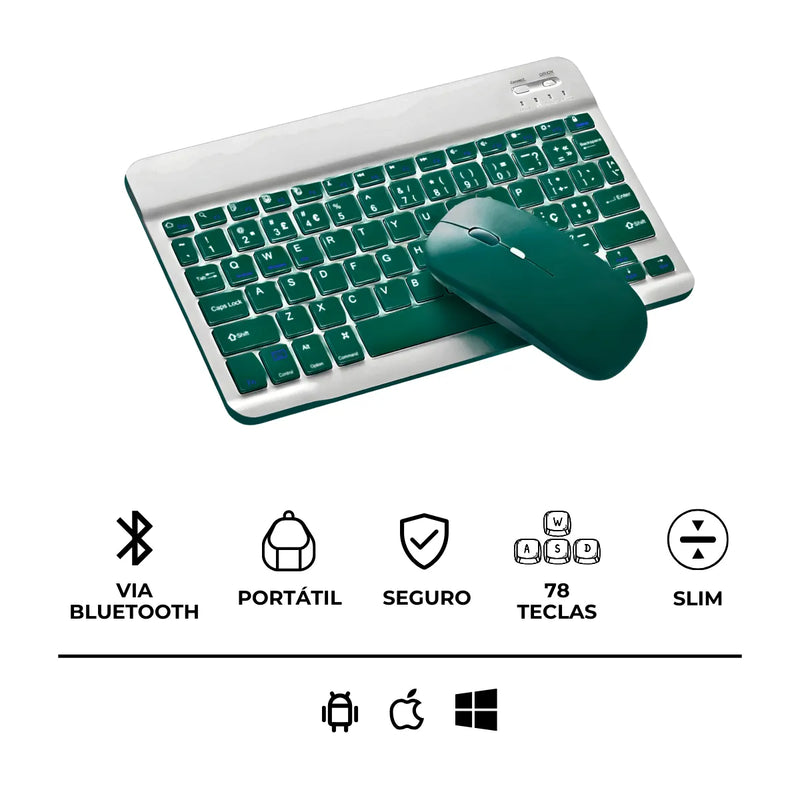 Teclado Sem Fio Bluetooth Recarregável Com Mouse