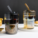 Copo De Vidro Com Canudo Tampa e Vedação 450ML Preto Fume