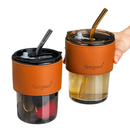 Copo De Vidro Com Canudo Tampa e Vedação 450ML Branco