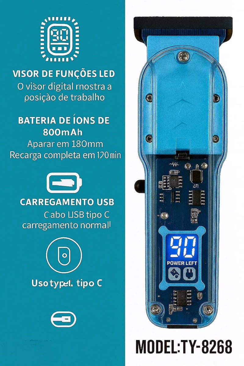 Maquina de Cortar Cabelo Transparente Visor Digital Amarelo