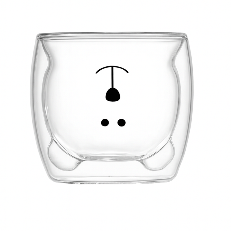 Kit 2 Caneca Urso Dupla Camada de Vidro Res.ao Calor 250ml