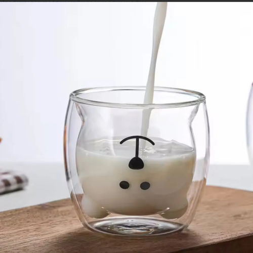 Kit 2 Caneca Urso Dupla Camada de Vidro Res.ao Calor 250ml